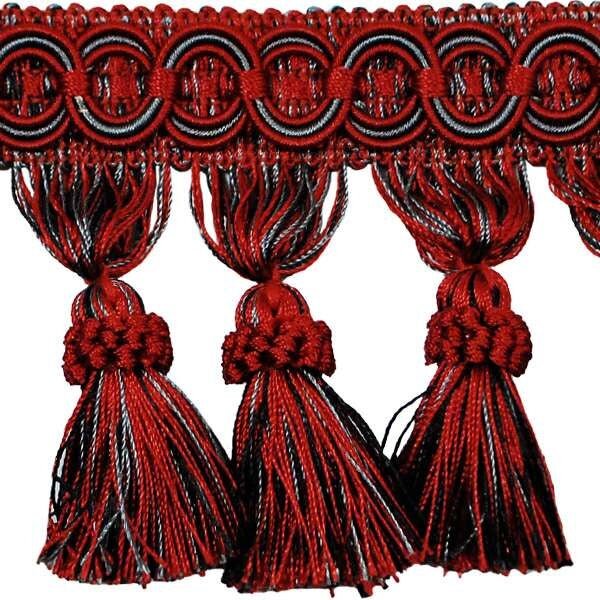 By the Yard-4 Red/Black/Gray Mix Tassel Fringe Trim — Trims and Beads